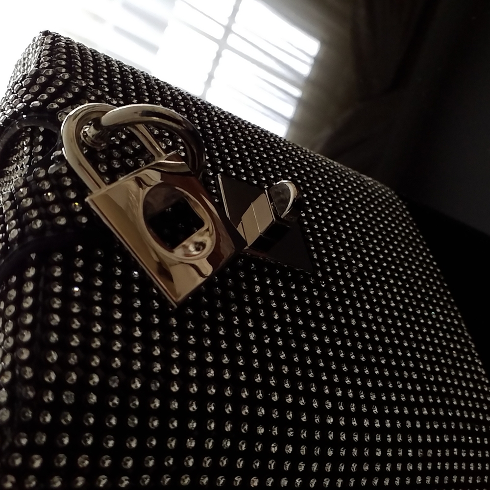 Alessia Rhinestone Bucket Bag Purse. NEW. Black w/ rhinestones, silver hardware. - Picture 14 of 16